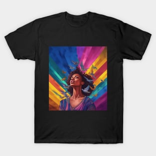 Black Woman, Doves of Peace, and a Background Full of Life T-Shirt